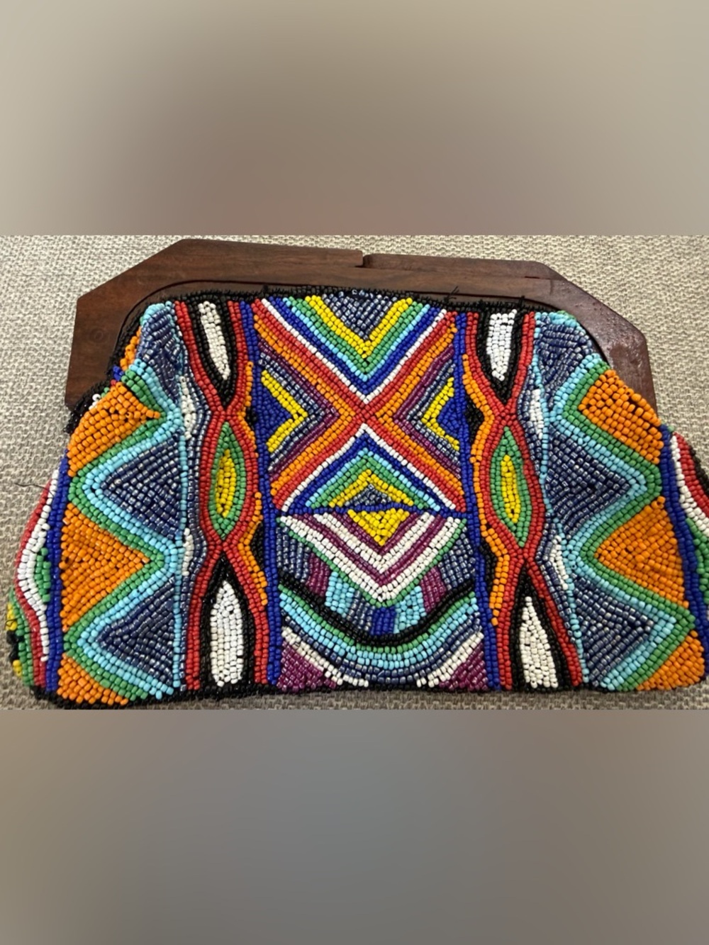 Hand Beaded Multicolor Handbag Clutch - Vibrant Geometric Design made in India
